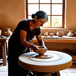 **

"A skilled artisan in a pottery studio in Andalusia, Spain, fully clothed, demonstrating the traditional techniques of shaping clay on a spinning wheel. The studio is filled with finished ceramic pieces in warm, earthy tones, reflecting the region's aesthetic. Sunlight streams through a window, illuminating the artisan's focused expression. Safe for work, appropriate content, professional setting, perfect anatomy, natural proportions, family-friendly."

**