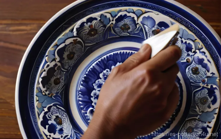 도자기 복원 및 수리법 - A meticulously organized still-life image of a ceramic restorer's workbench. Prominently featured ar...